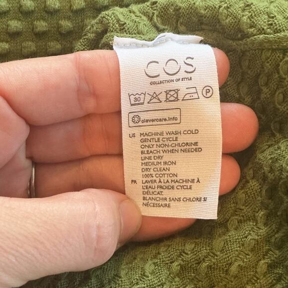 COS Women Waffle Knit Top Size Small Forest Green Textured Fall BOHO Cotton READ - Picture 7 of 8
